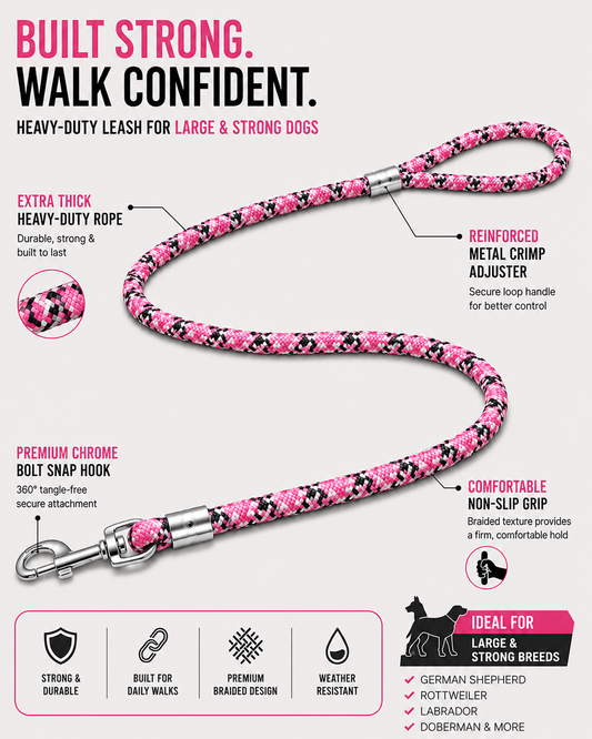 TPL 9mm Braided Rope Dog Leash | Pink