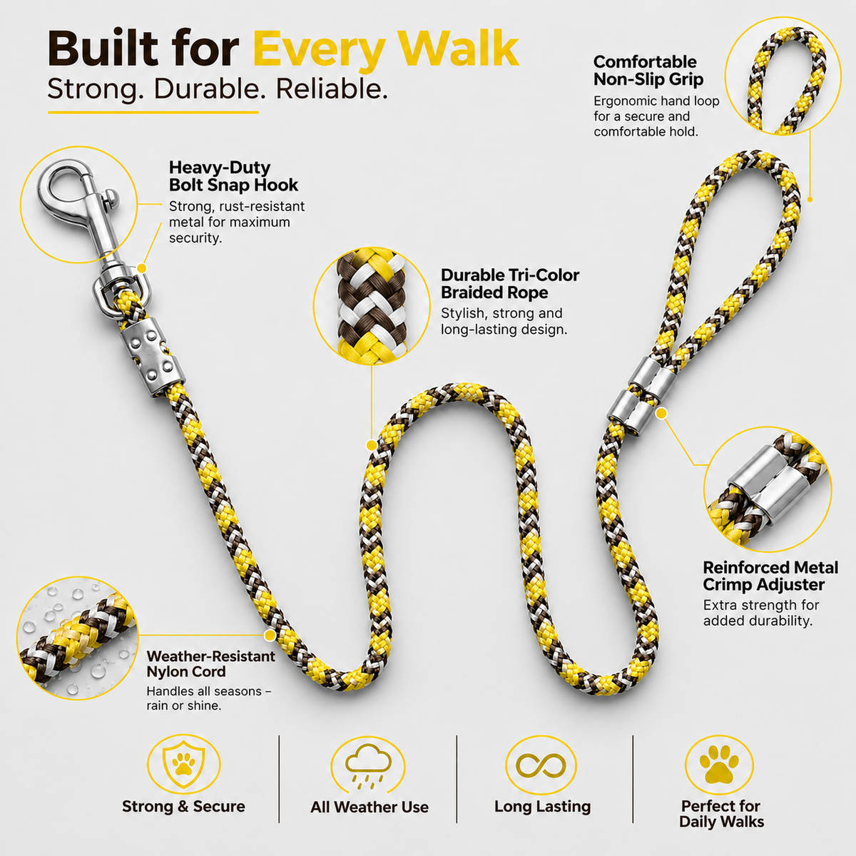TPL 6mm Braided Rope Dog Leash Yellow
