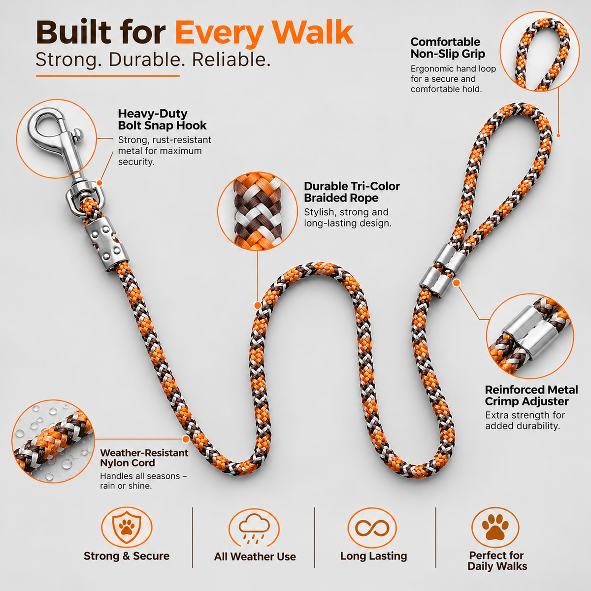 TPL 6mm Braided Rope Dog Leash Orange
