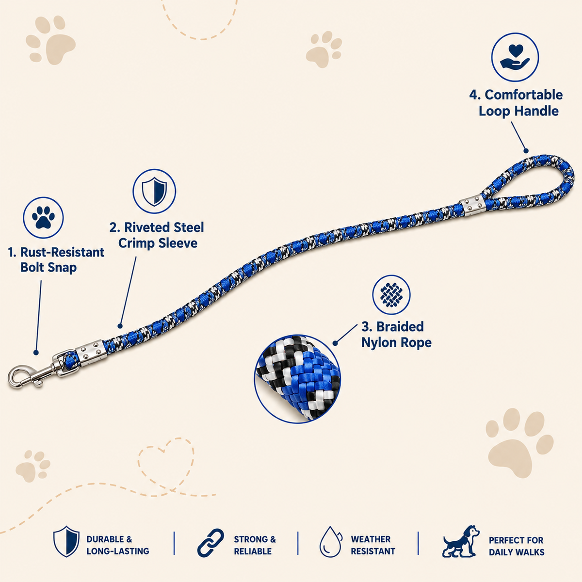 TPL 22mm Nylon Rope Dog Leash Blue