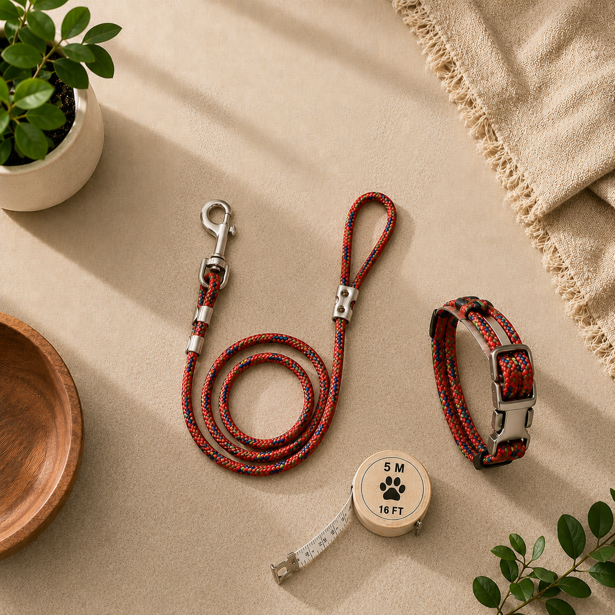 TPL 6mm Braided Rope Dog Leash Red