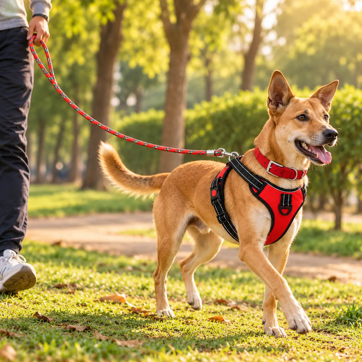 TPL Daily Walk Kit | Padded Harness + Collar + Leash Set | Red
