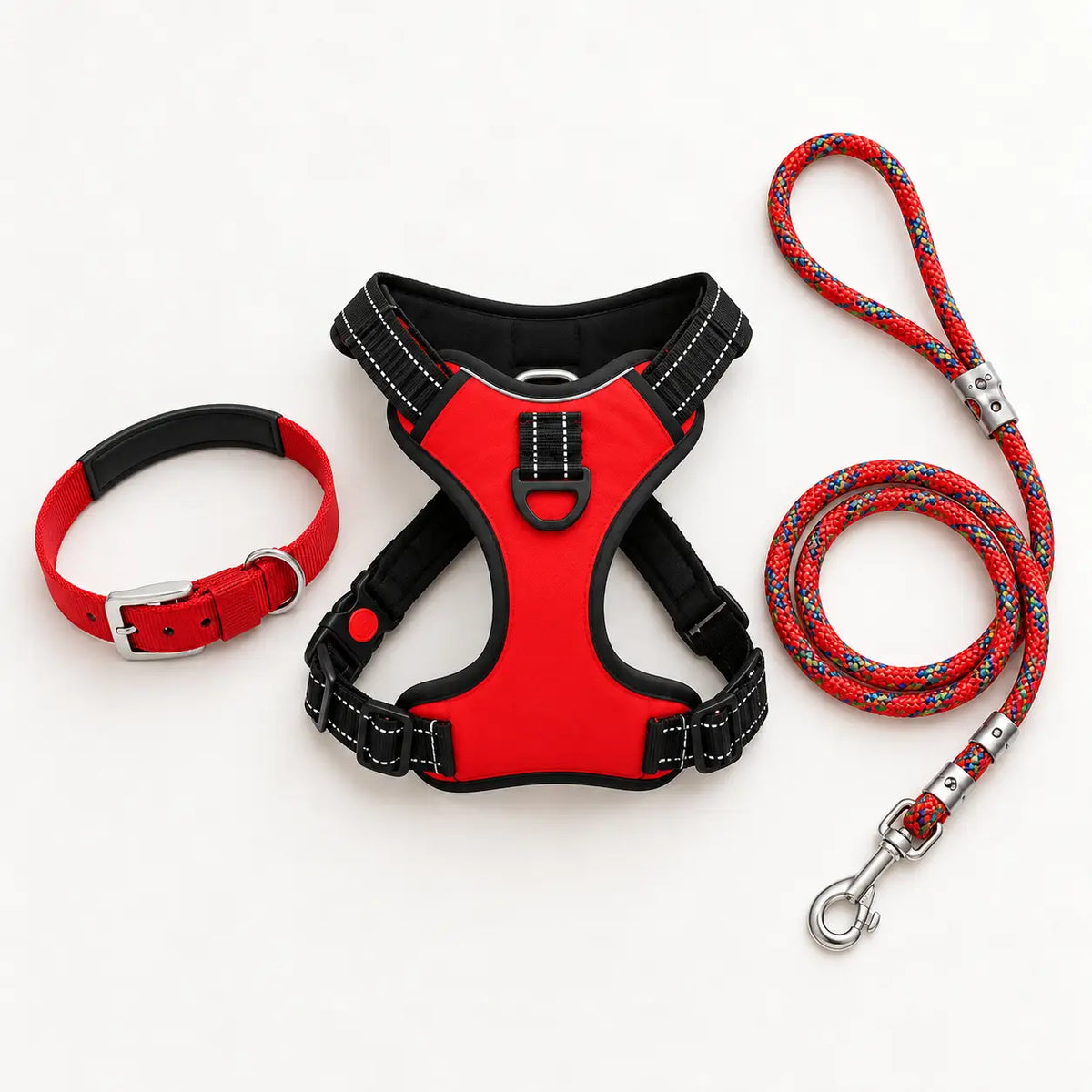TPL Daily Walk Kit | Padded Harness + Collar + Leash Set | Red